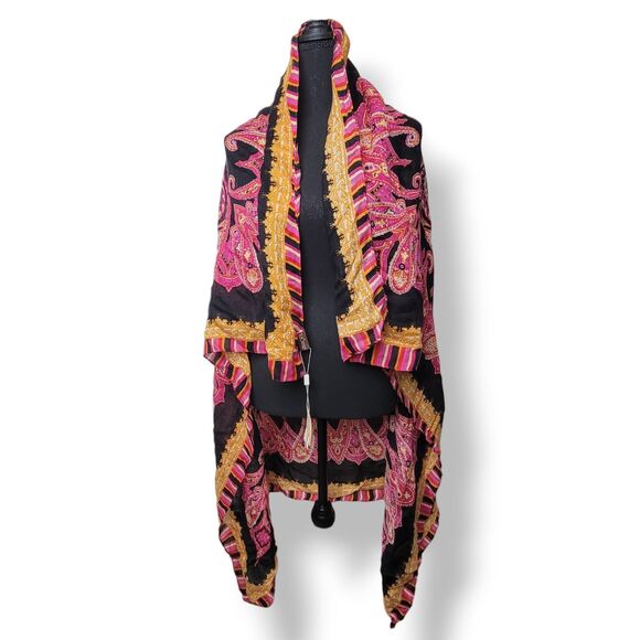 Accessories - Dana Xu Paisley Scarf Wool Silk Pink Wrap Shawl Large Women's 50" x 46" NWT Boho